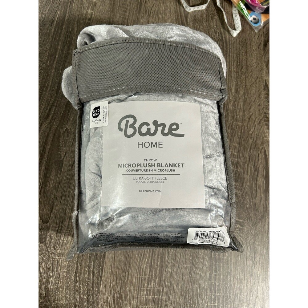 Bare Home Throw Blanket Ultra-Soft Microplush Fleece Gray Solid